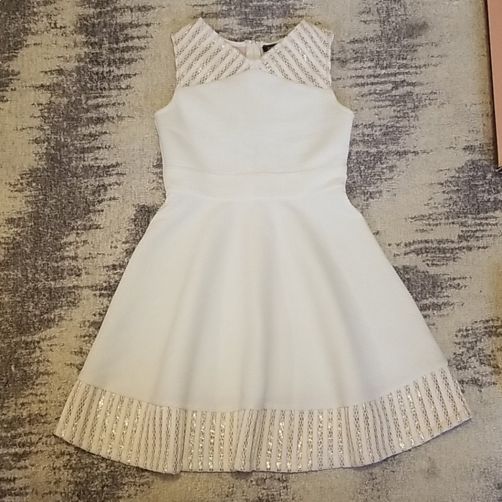Girls white dress with gold trim